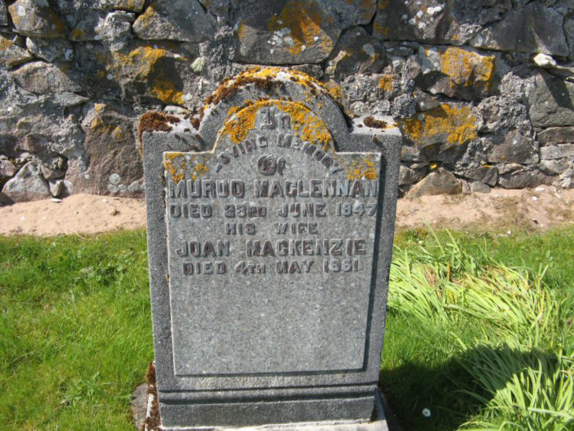 Photo of headstones/Murdo MacLennan died 1947 MI Mellon Charles